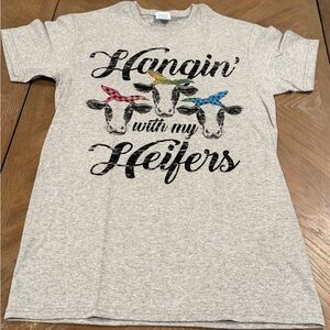 Delta Gray Short Sleeve Tee with Cow Print Small NWOT